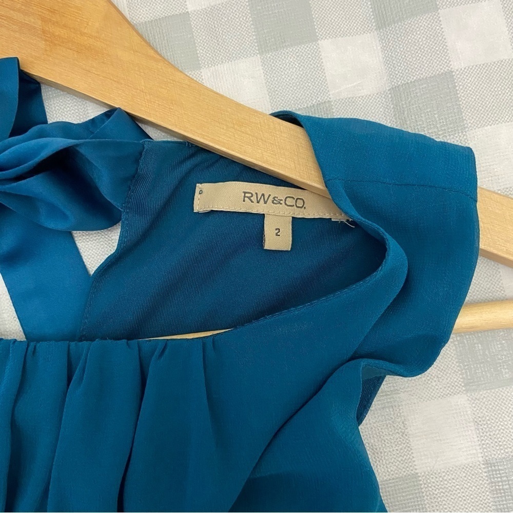 RW&CO. Empire chiffon dress woven turquoise cerulean blue sleeveless size 2 - Picture 4 of 16